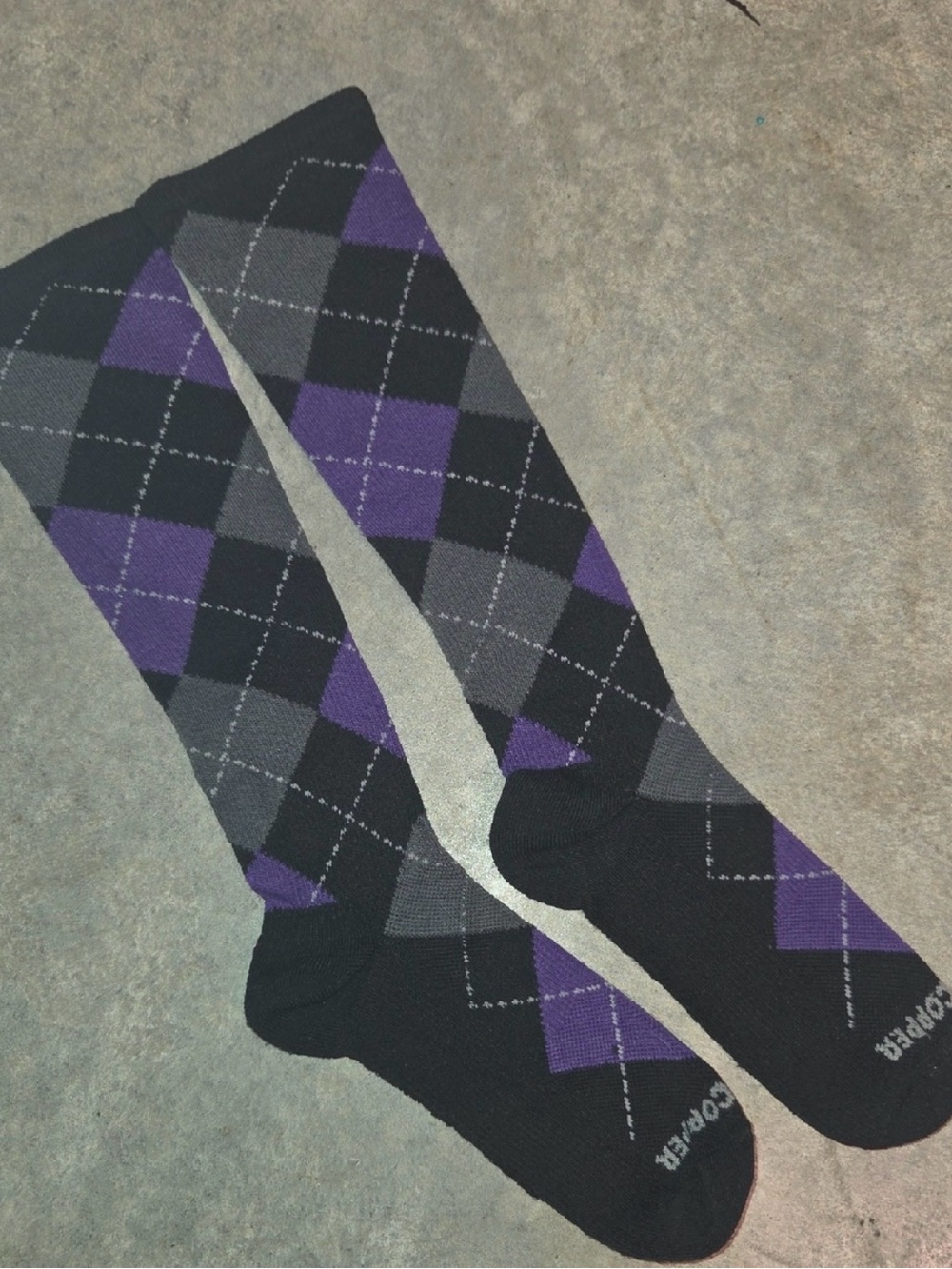 Tommie Copper Argyle Knee High Compression Socks Women's S/M Purple Gray Black